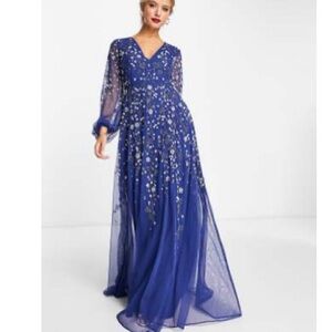 Chic Blue Floral Evening Dress